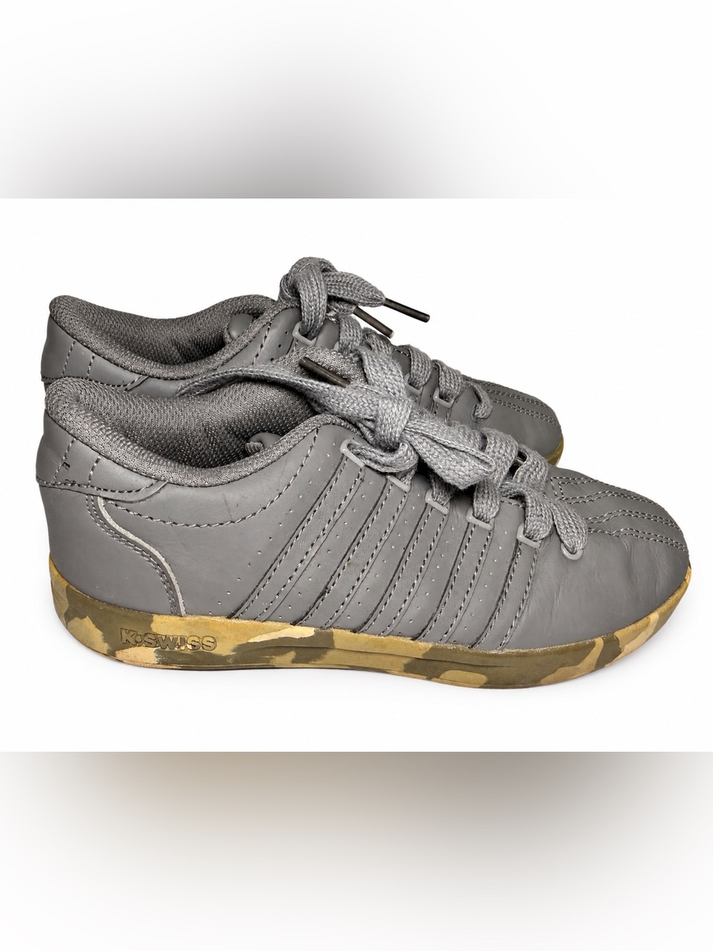 K-Swiss Kids Gray Low Top Sneakers Gold Camo Sole US 3 EU 35